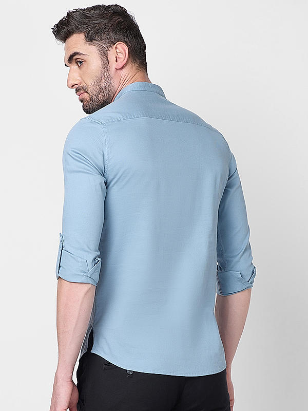 Killer Men Slim Fit Solid  Sky Blue Shirts