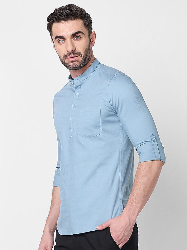 Killer Men Slim Fit Solid  Sky Blue Shirts