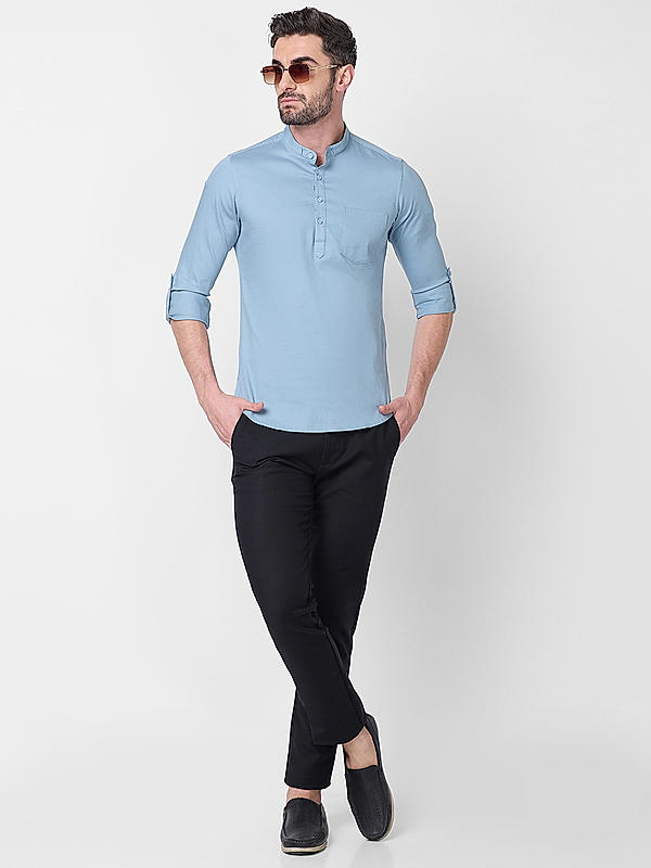 Killer Men Slim Fit Solid  Sky Blue Shirts