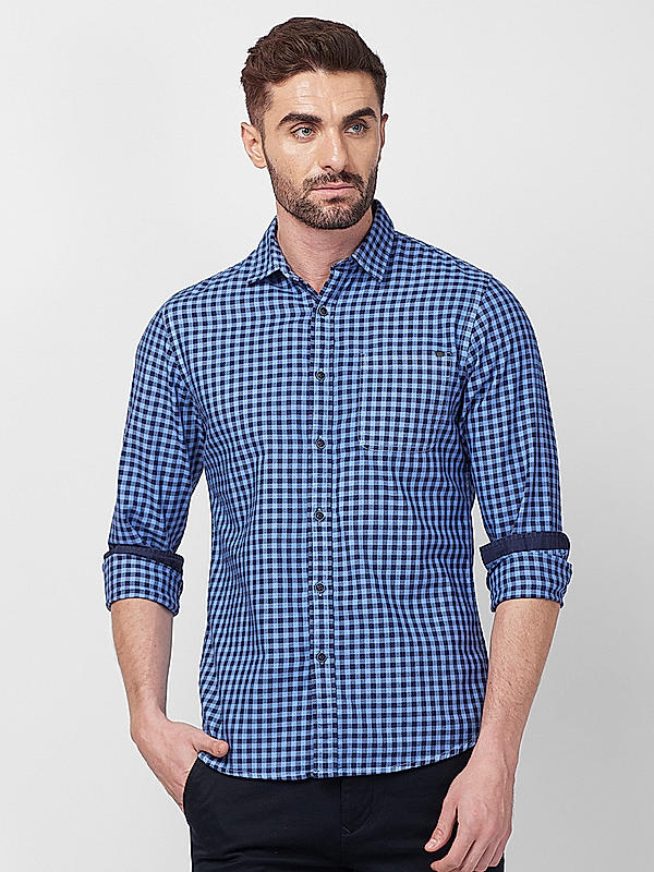 Killer Men Slim Fit Checks Blue Shirts