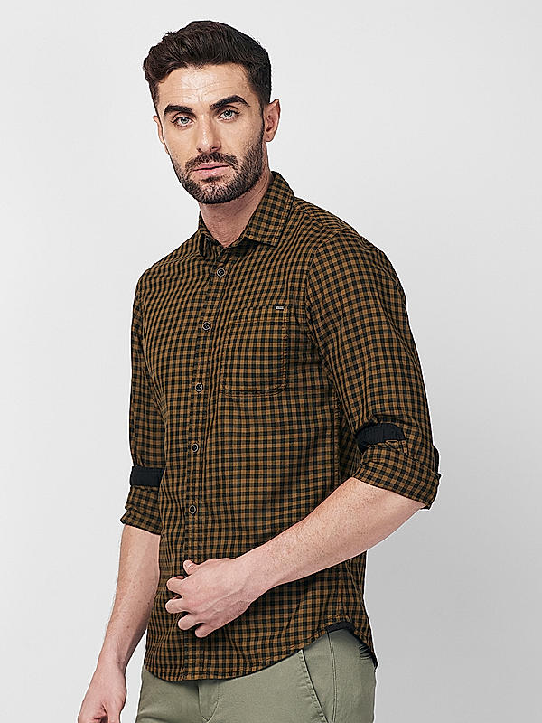 Killer Men Slim Fit Checks Yellow Shirts