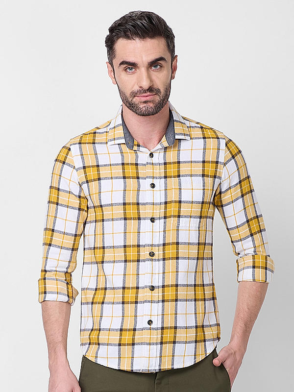 Killer Men Slim Fit Checks Yellow Shirts