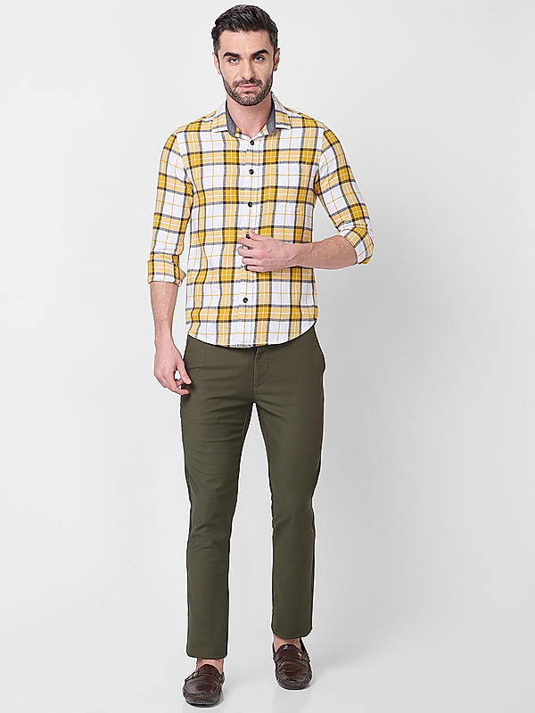 Killer Men Slim Fit Checks Yellow Shirts