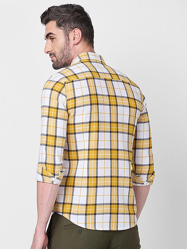 Killer Men Slim Fit Checks Yellow Shirts