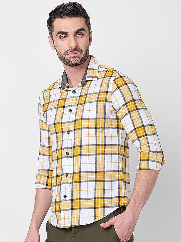 Killer Men Slim Fit Checks Yellow Shirts