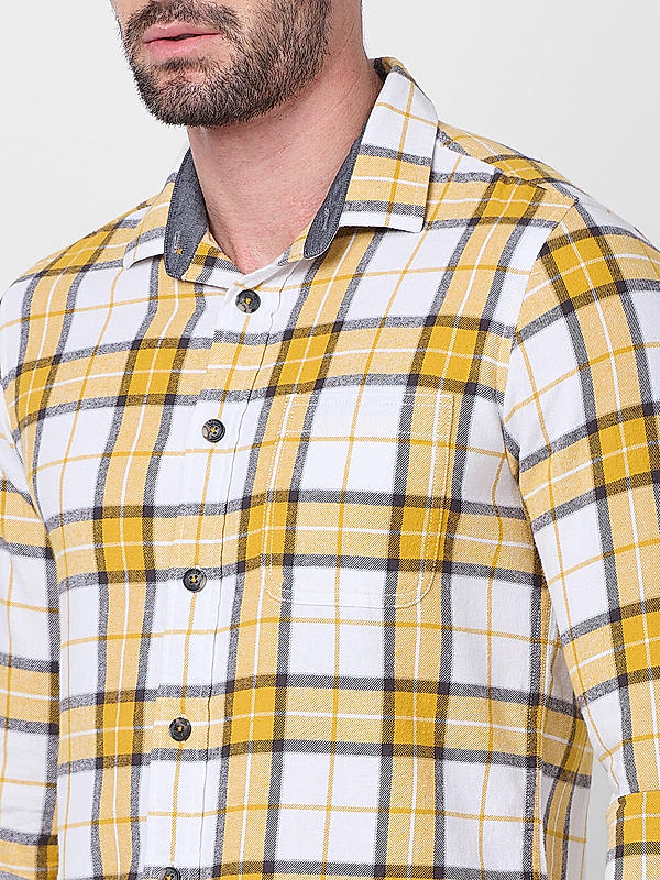 Killer Men Slim Fit Checks Yellow Shirts