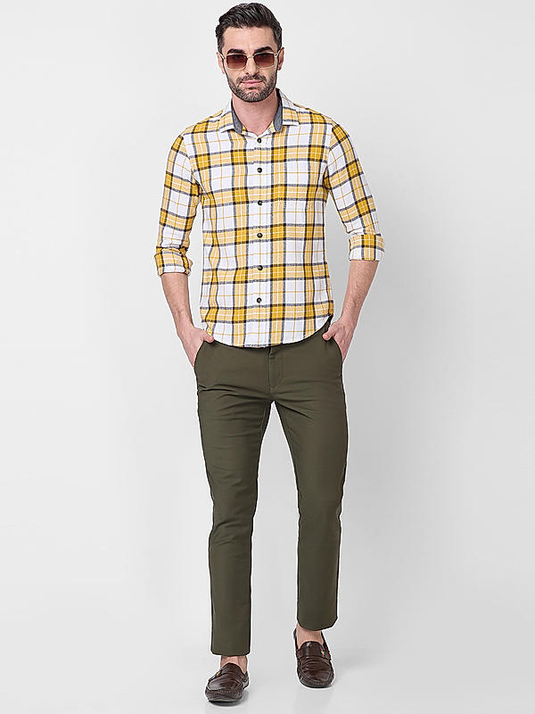 Killer Men Slim Fit Checks Yellow Shirts