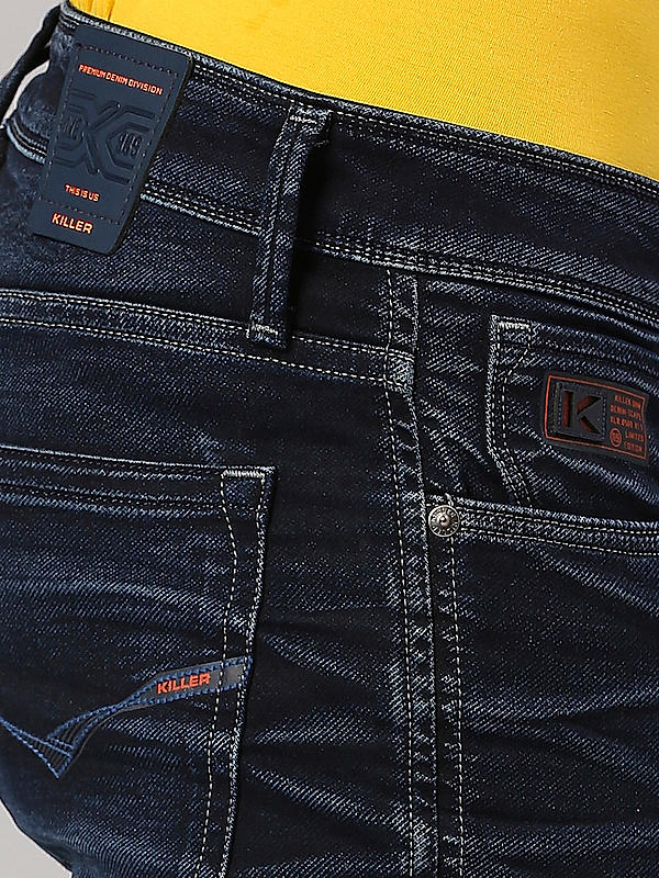 Killer Men Slim Fit Solid Dark Blue Jeans