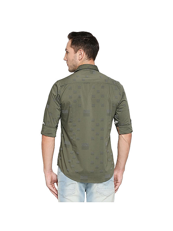 KILLER Men Olive Slim Fit Printed Shirts