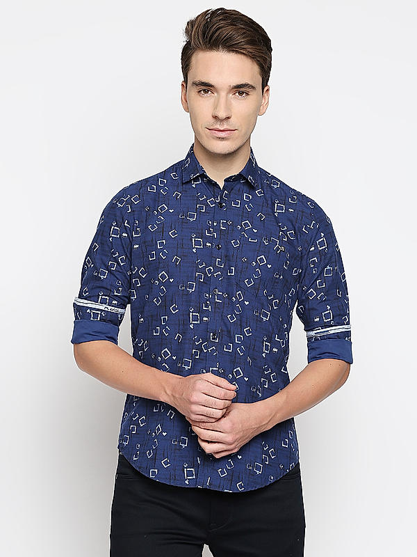 KILLER Men Navy Slim Fit Printed Shirts