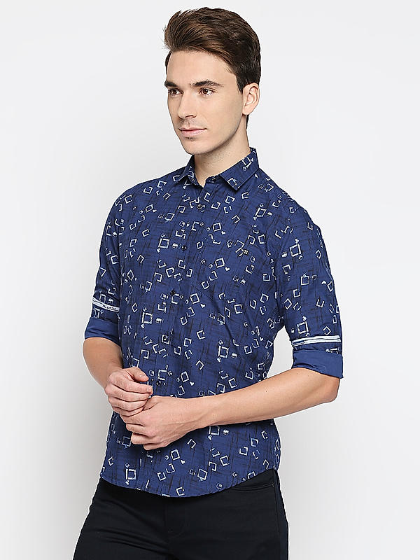 KILLER Men Navy Slim Fit Printed Shirts