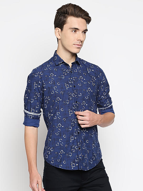 KILLER Men Navy Slim Fit Printed Shirts