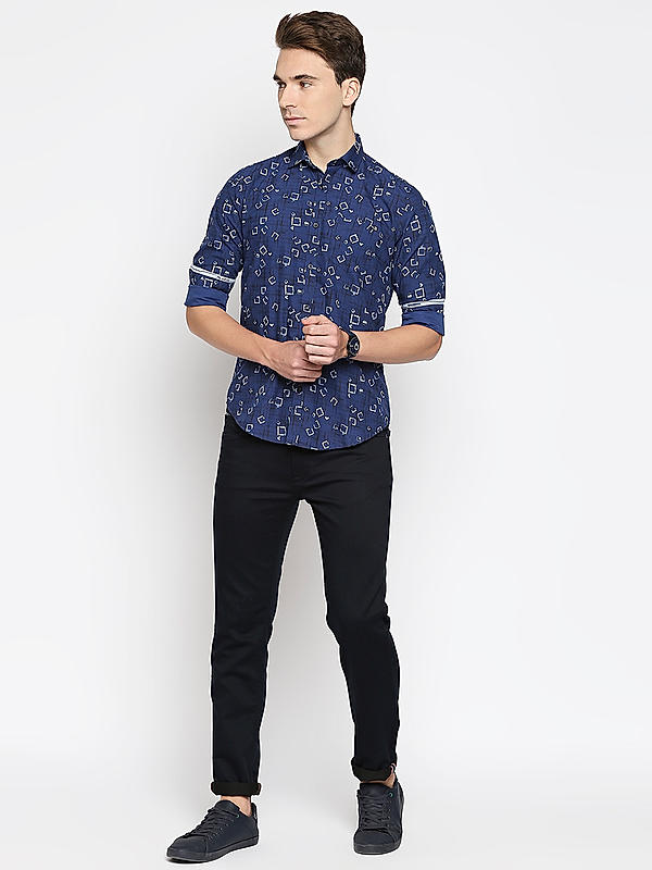 KILLER Men Navy Slim Fit Printed Shirts