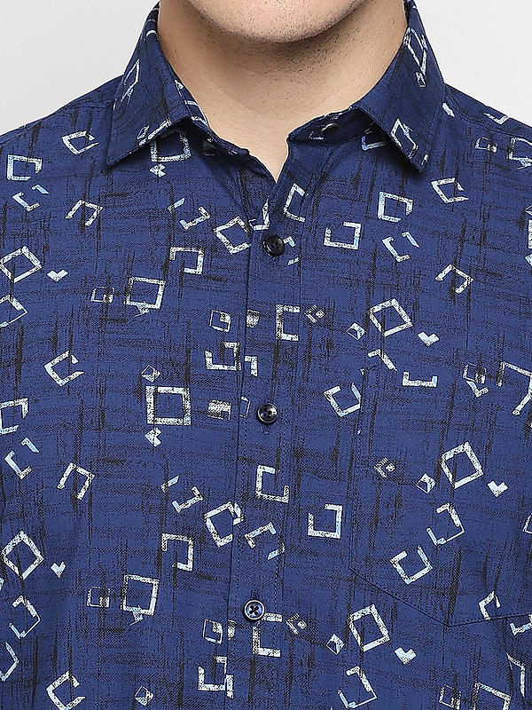 KILLER Men Navy Slim Fit Printed Shirts