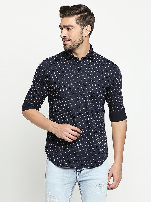 KILLER Men Navy Slim Fit Printed Shirts