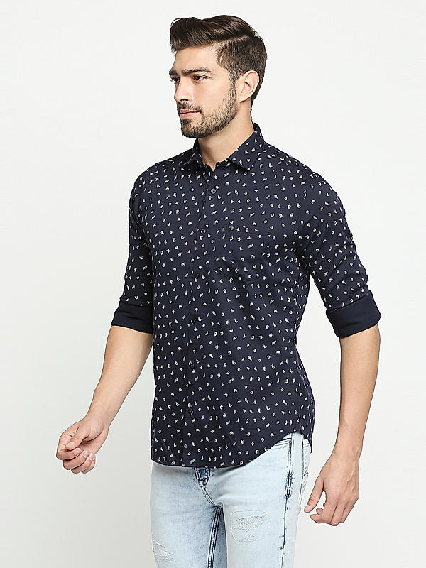 KILLER Men Navy Slim Fit Printed Shirts