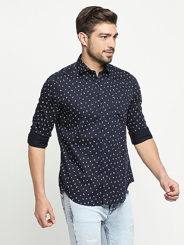 KILLER Men Navy Slim Fit Printed Shirts