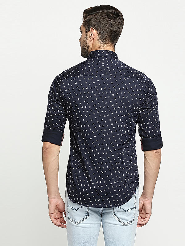 KILLER Men Navy Slim Fit Printed Shirts