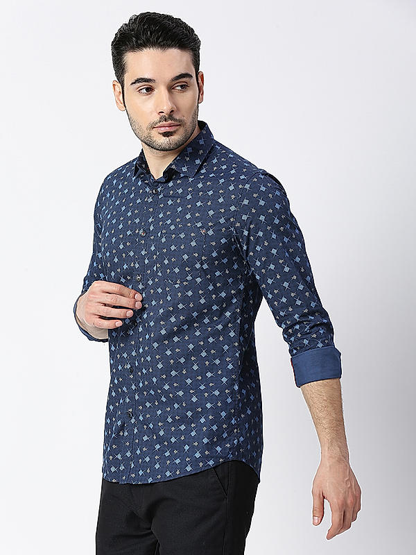 KILLER Men Navy Slim Fit Printed Shirts