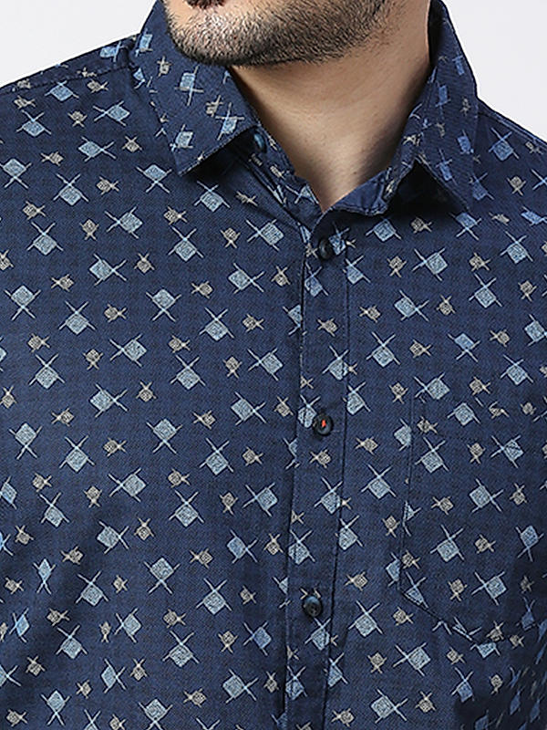 KILLER Men Navy Slim Fit Printed Shirts