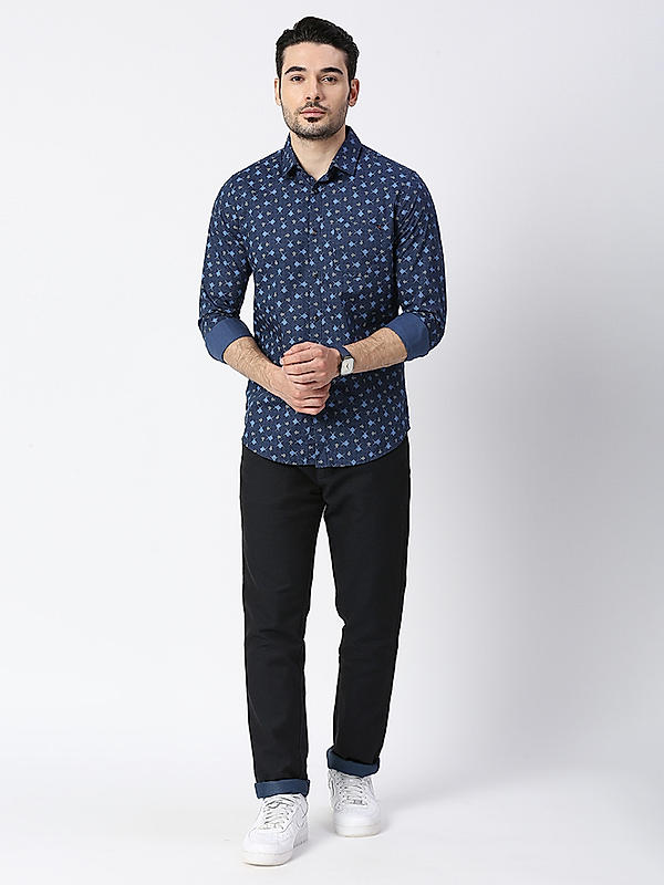 KILLER Men Navy Slim Fit Printed Shirts