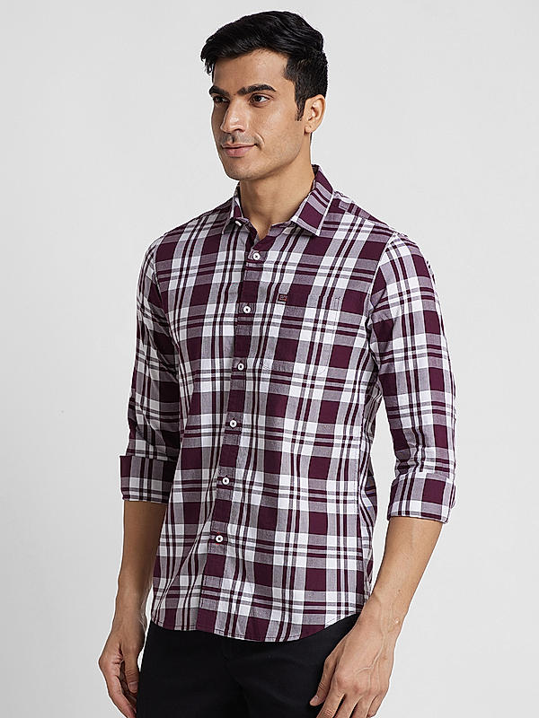 KILLER Men Wine Slim Fit Checks Shirts