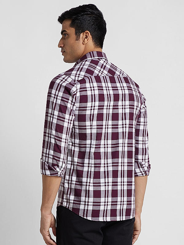 KILLER Men Wine Slim Fit Checks Shirts