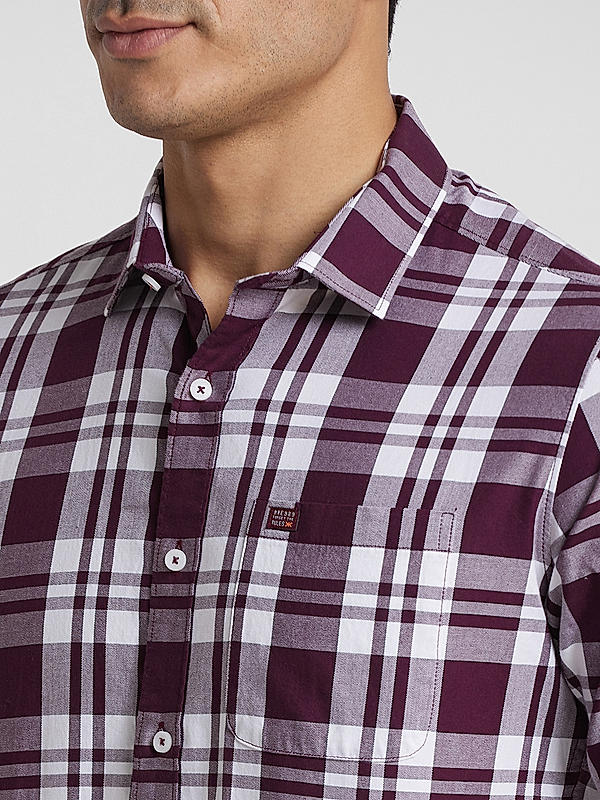 KILLER Men Wine Slim Fit Checks Shirts