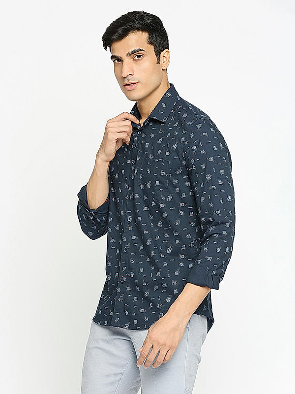 KILLER Men Navy Slim Fit Printed Shirts