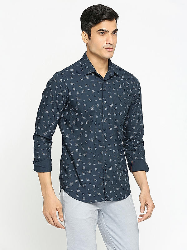 KILLER Men Navy Slim Fit Printed Shirts