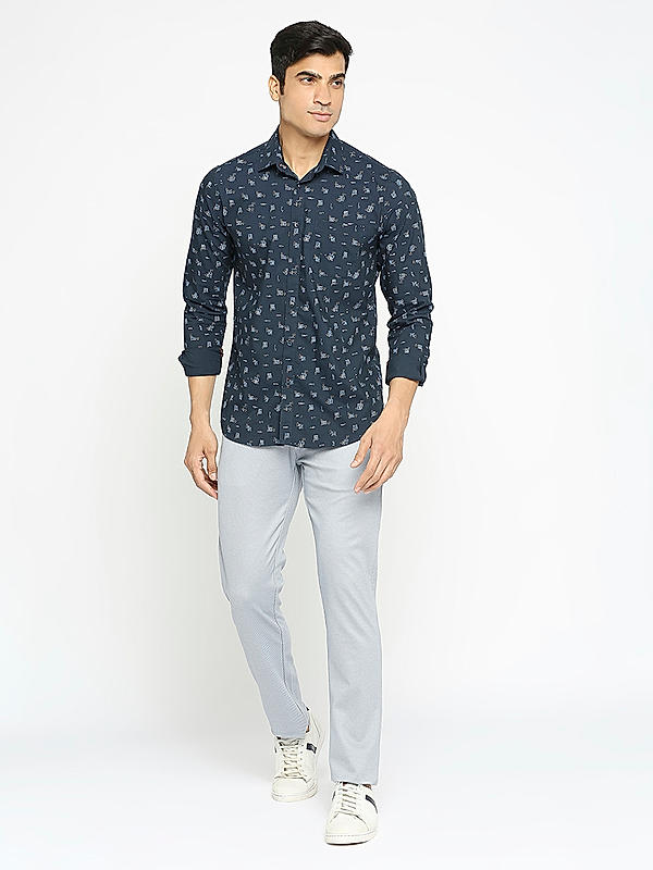 KILLER Men Navy Slim Fit Printed Shirts