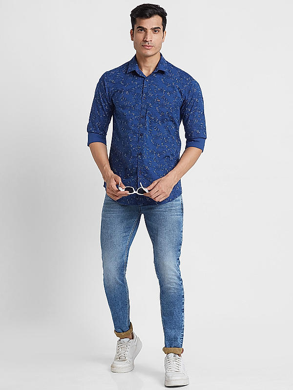 KILLER Men Blue Slim Fit Printed Shirts