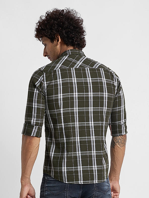 KILLER Men Olive Slim Fit Checks Shirts