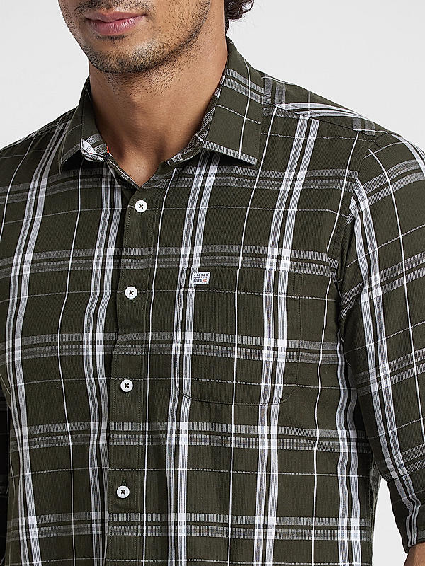 KILLER Men Olive Slim Fit Checks Shirts