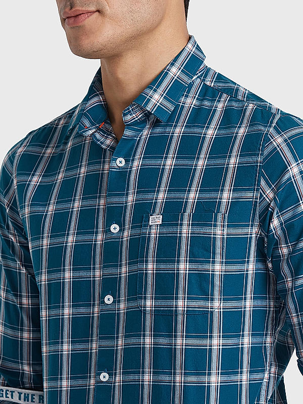 KILLER Men Teal Slim Fit Checks Shirts