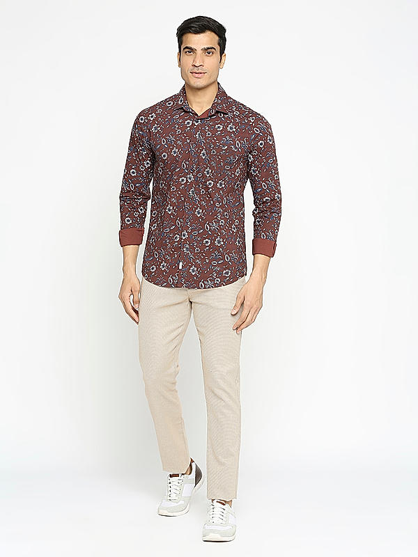 KILLER Men Brown Slim Fit Printed Shirts