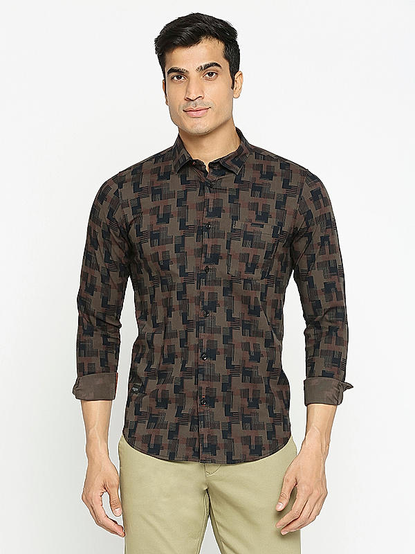 KILLER Men Olive Slim Fit Printed Shirts