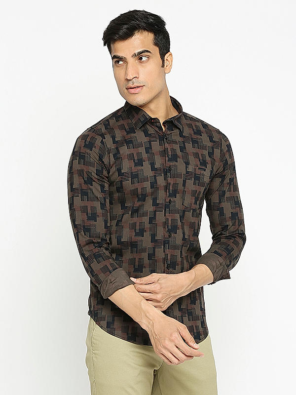 KILLER Men Olive Slim Fit Printed Shirts