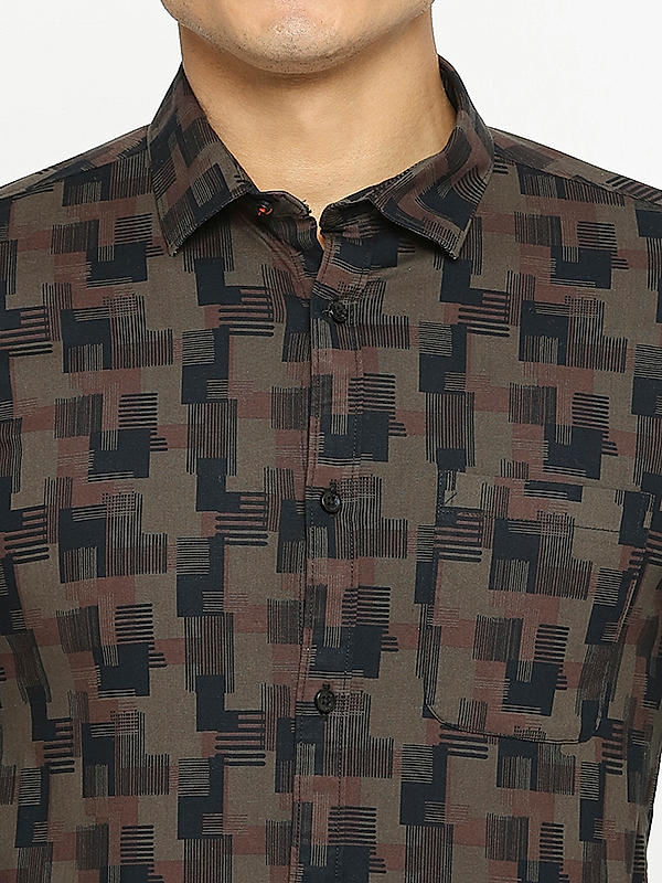 KILLER Men Olive Slim Fit Printed Shirts