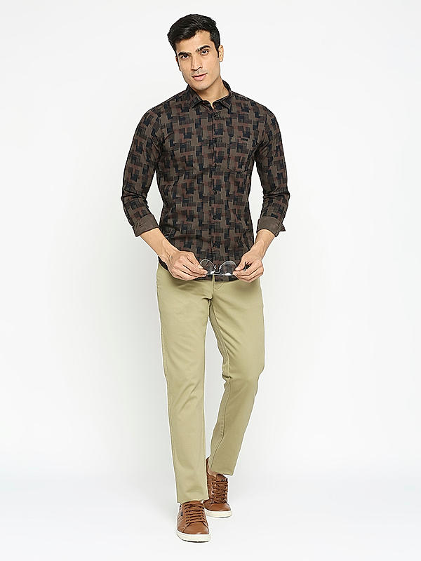 KILLER Men Olive Slim Fit Printed Shirts