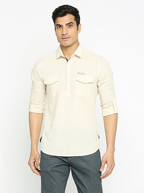 KILLER Men Beige Slim Fit Solid Shirts