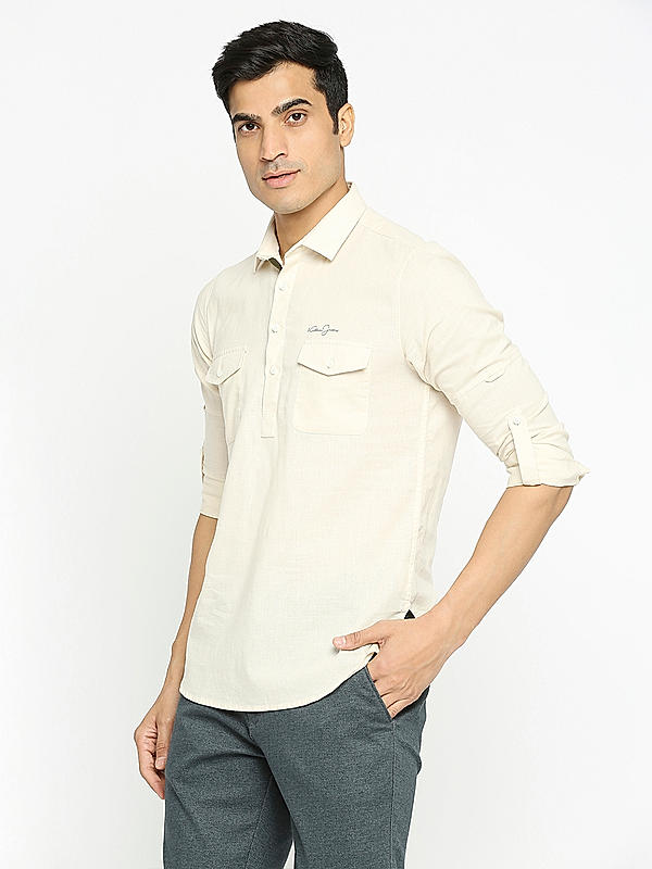 KILLER Men Beige Slim Fit Solid Shirts