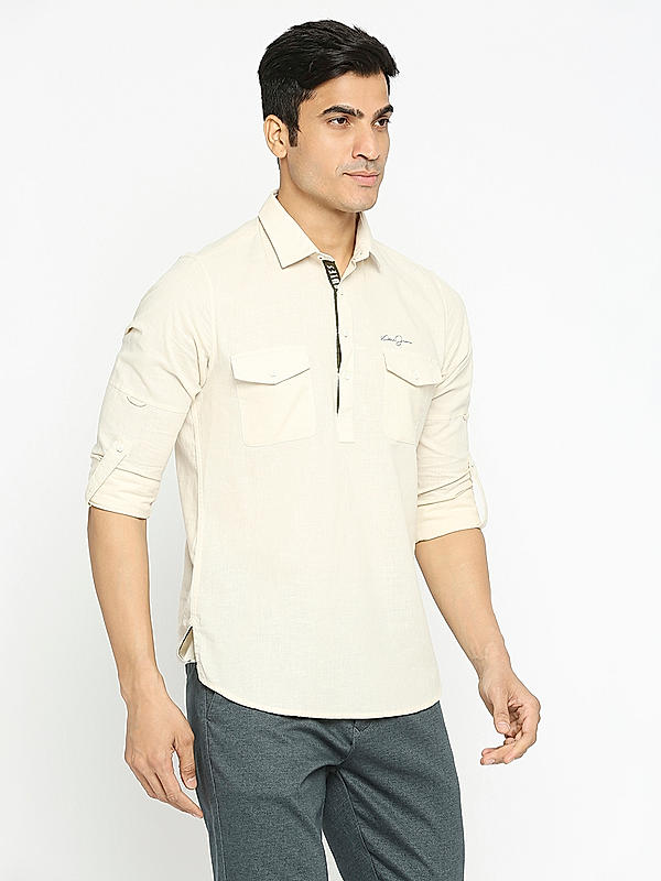 KILLER Men Beige Slim Fit Solid Shirts