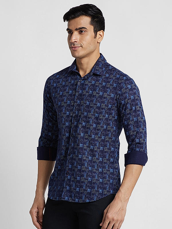 KILLER Men Navy Slim Fit Printed Shirts