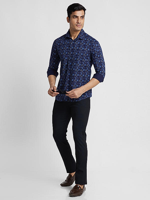 KILLER Men Navy Slim Fit Printed Shirts