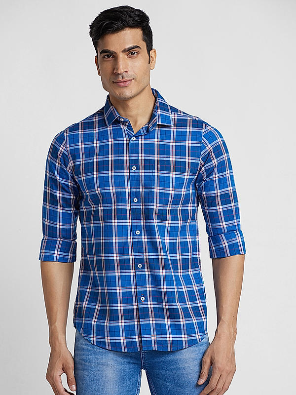 KILLER Men Blue Slim Fit Checks Shirts