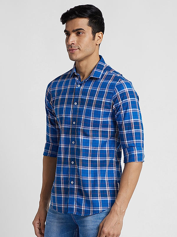 KILLER Men Blue Slim Fit Checks Shirts