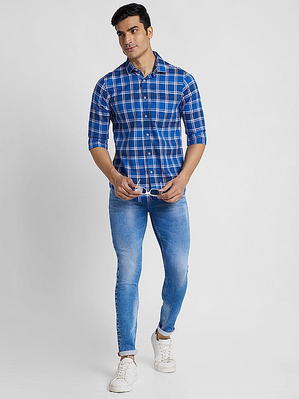 KILLER Men Blue Slim Fit Checks Shirts