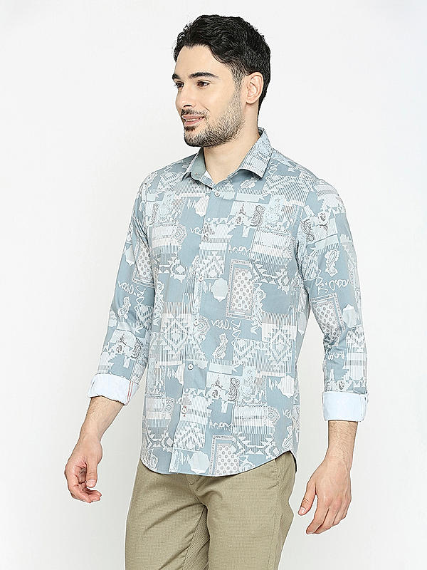 KILLER Men Olive Slim Fit Printed Shirts