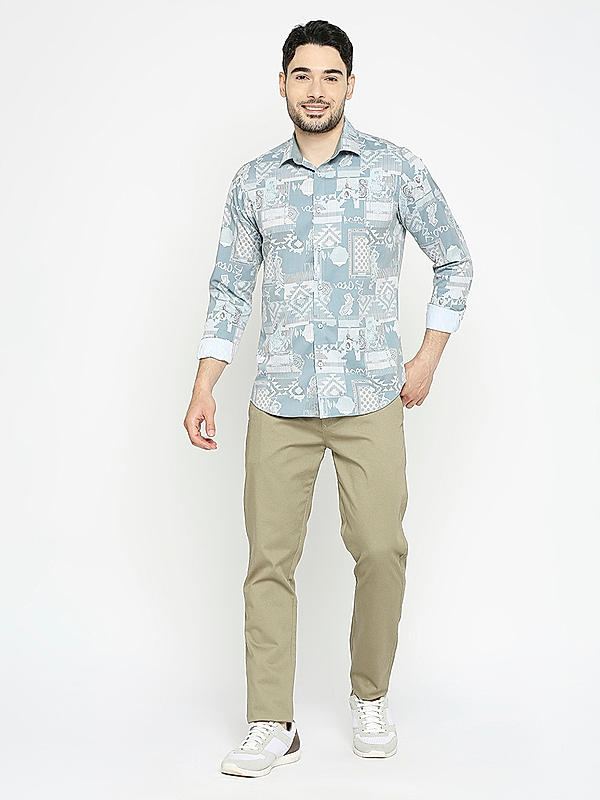 KILLER Men Olive Slim Fit Printed Shirts